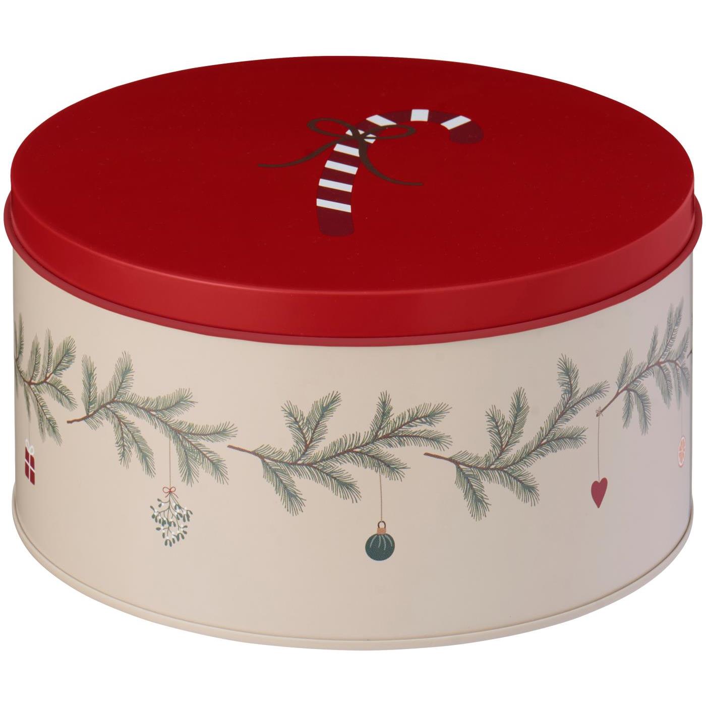 Runde Dose mit Weihnachtsgirlande "My Nostalgic Christmas" - 16,8x9 cm (Rot/Natur)