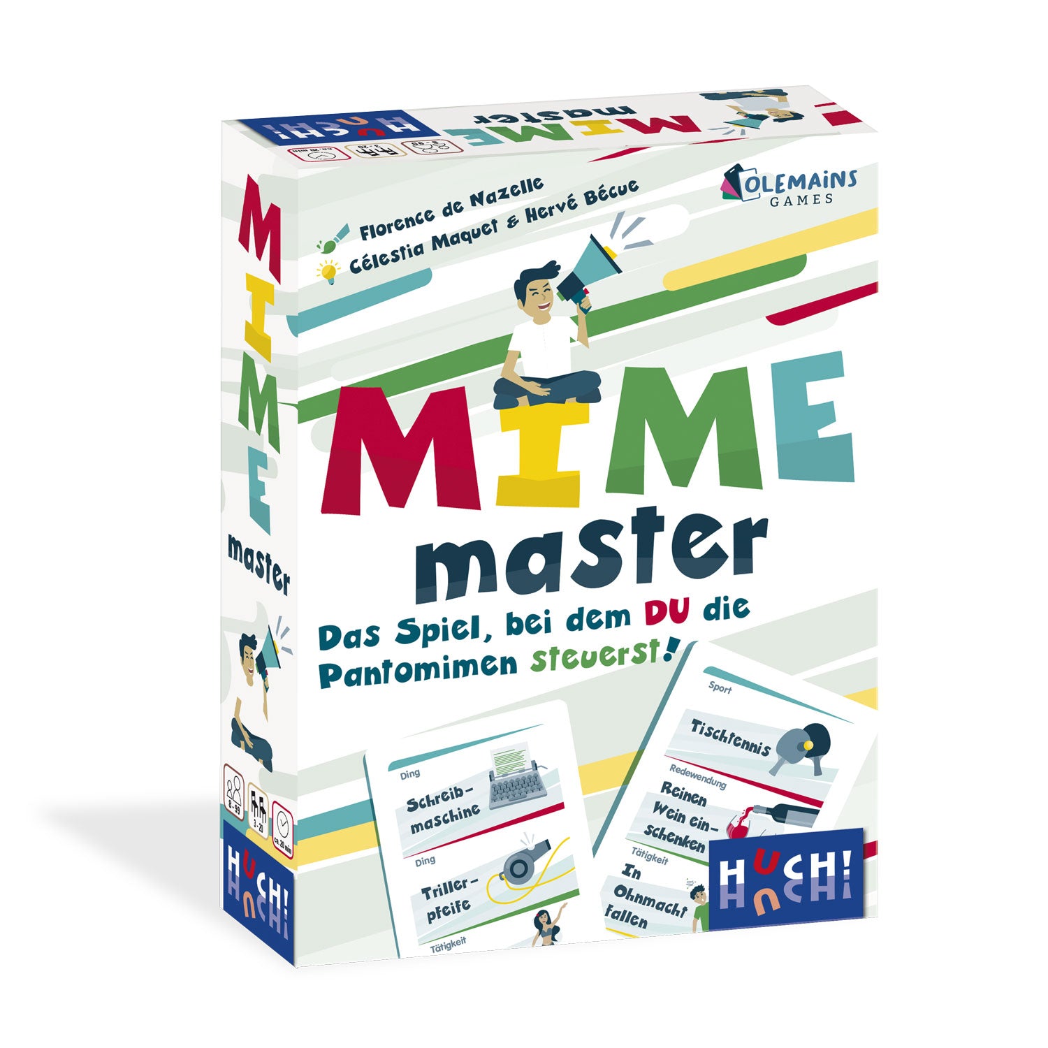 Gesellschaftsspiel „Mime Master“ Spielbox mit buntem Motiv und großem Schriftzug