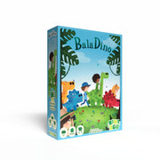 Dino-Brettspiel in bunzer Box mit Figuren und Dinosaurier-Illustrationen