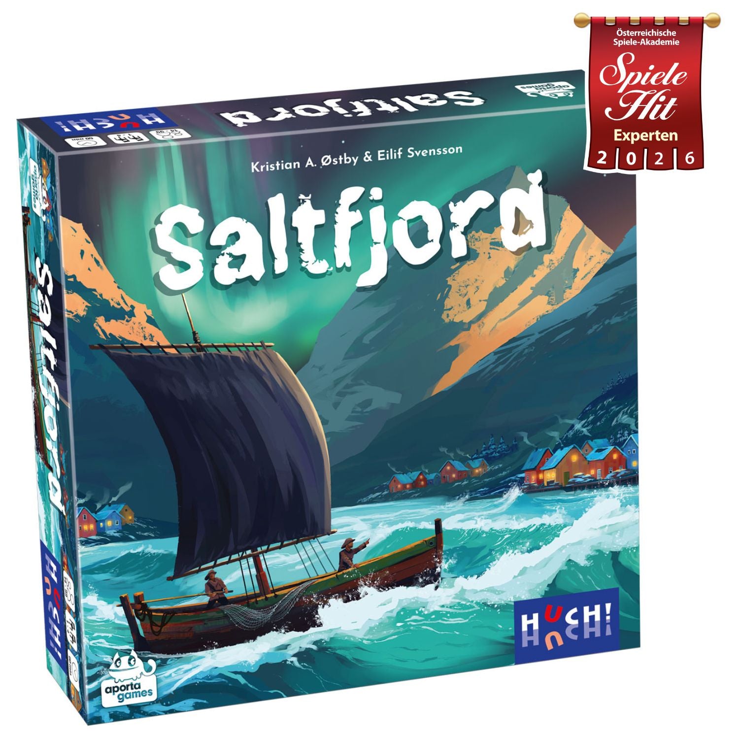 Saltfjord Brettspielbox mit Fjordmotiv und Wikingerschiff
