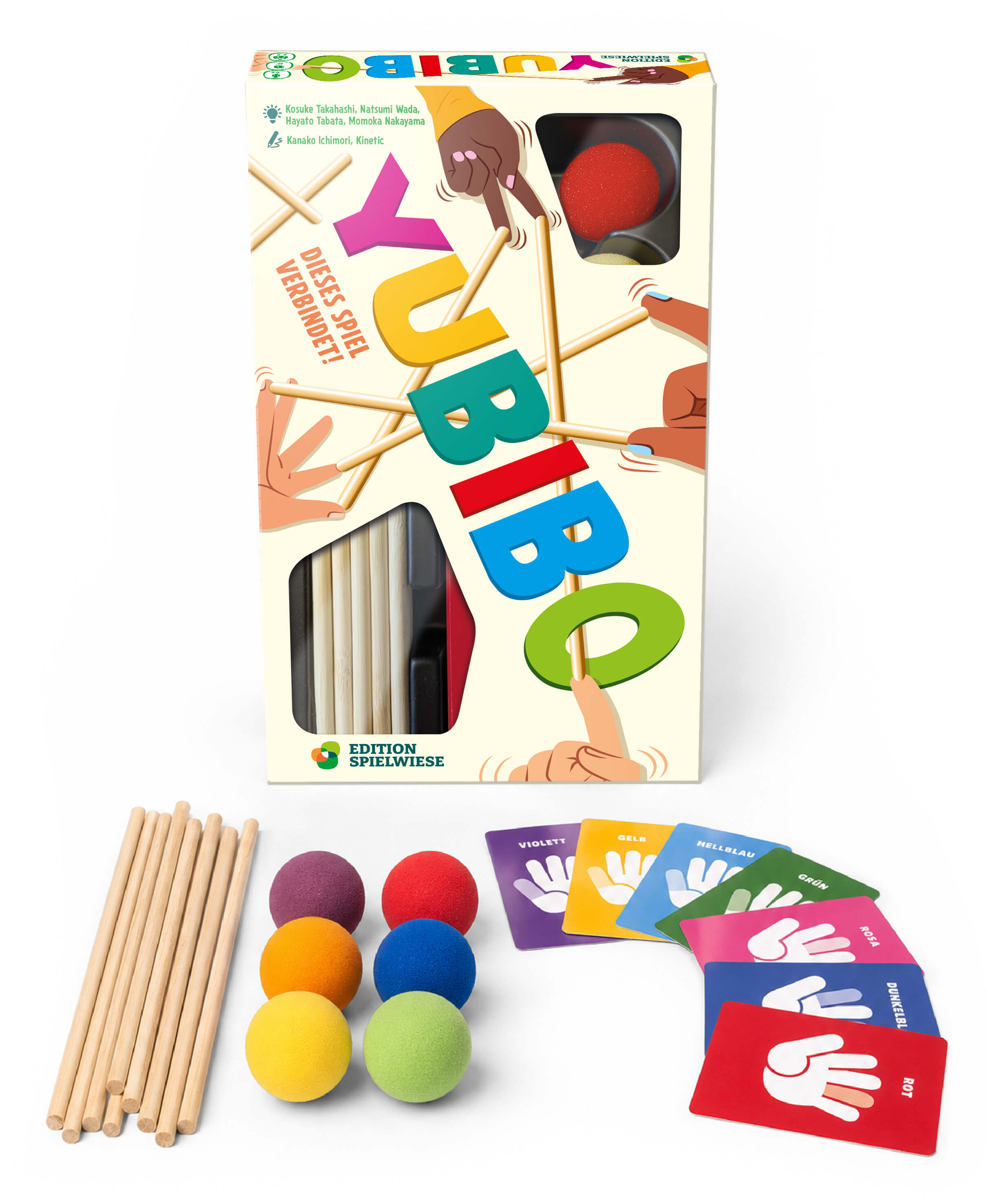 Yubibo Spielset mit Holzdübeln, farbigen Bällen und Karten in Box