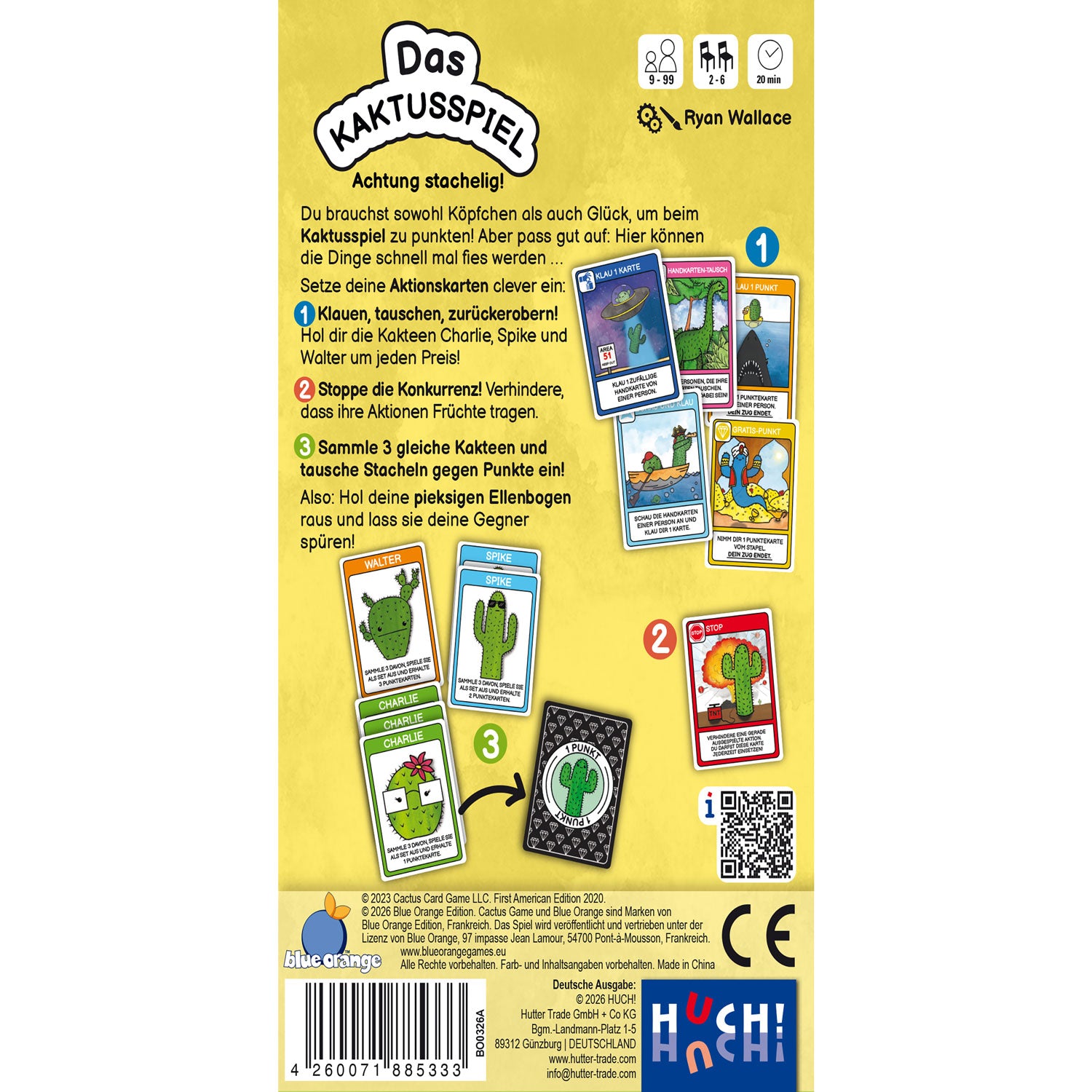 Rückseite der Spielbox mit Spielanleitung, Schrittfolgen und QR-Code