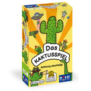 Spielbox mit Kaktus-Illustration und Aufschrift „Achtung stachelig!“