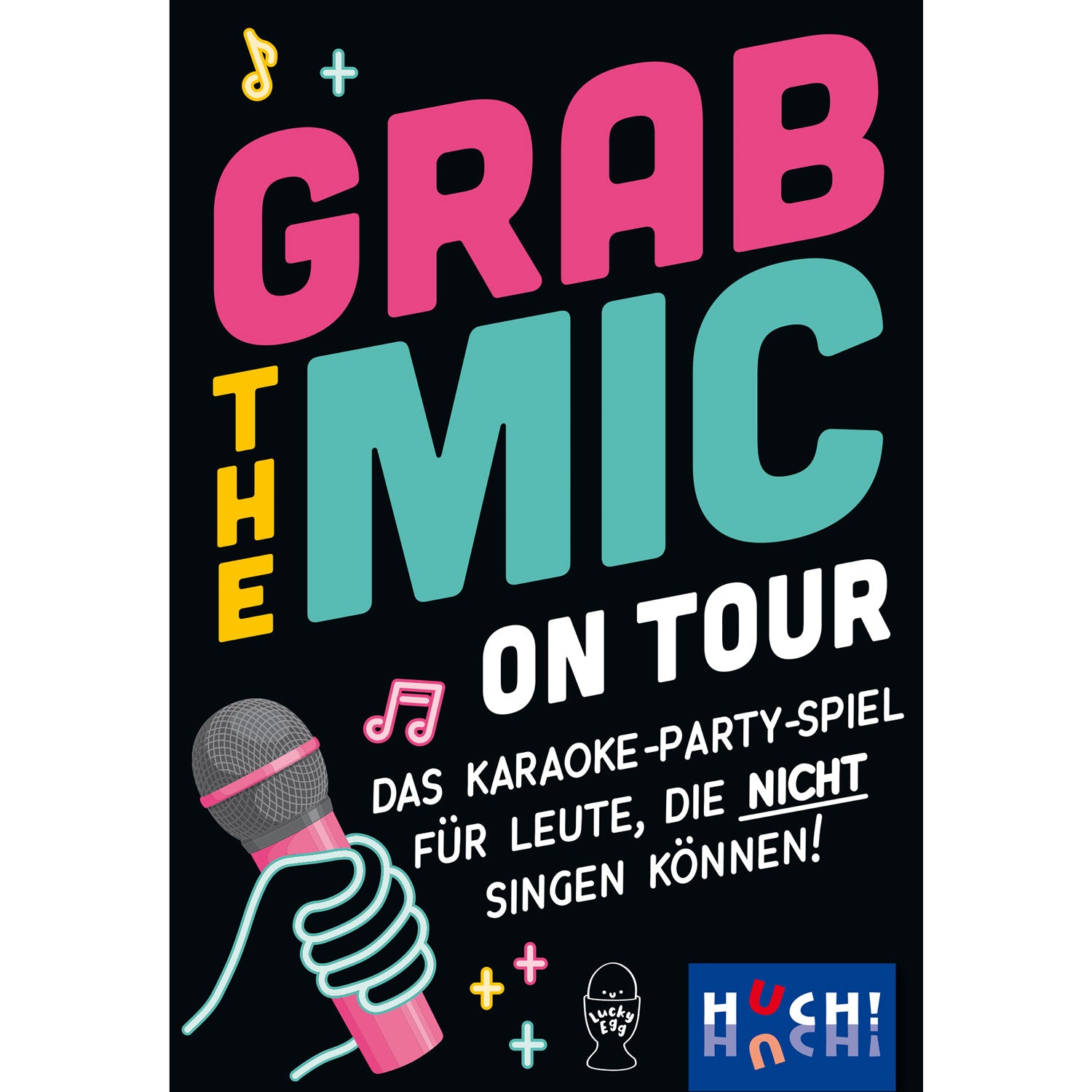 Karaoke-Party-Spielbox mit großem Schriftzug Grab the mic und On Tour