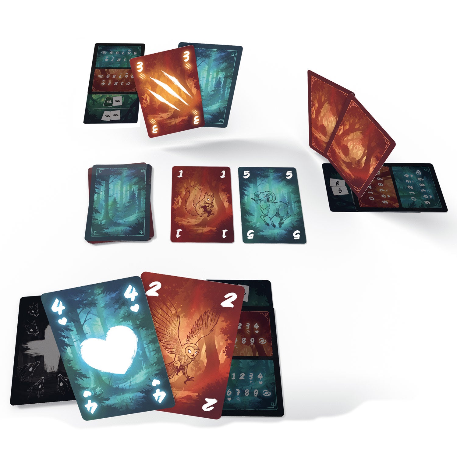 Brettspiel-Set Amarok mit sechs Spielkarten und Box im Überblick