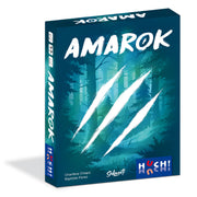 Brettspiel-Box Amarok mit Waldgrafik und „AMAROK“-Schriftzug