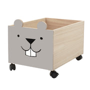 Aufbewahrungskiste mit Tiermotiv, Holzoptik und grau-braun, mit Rollen