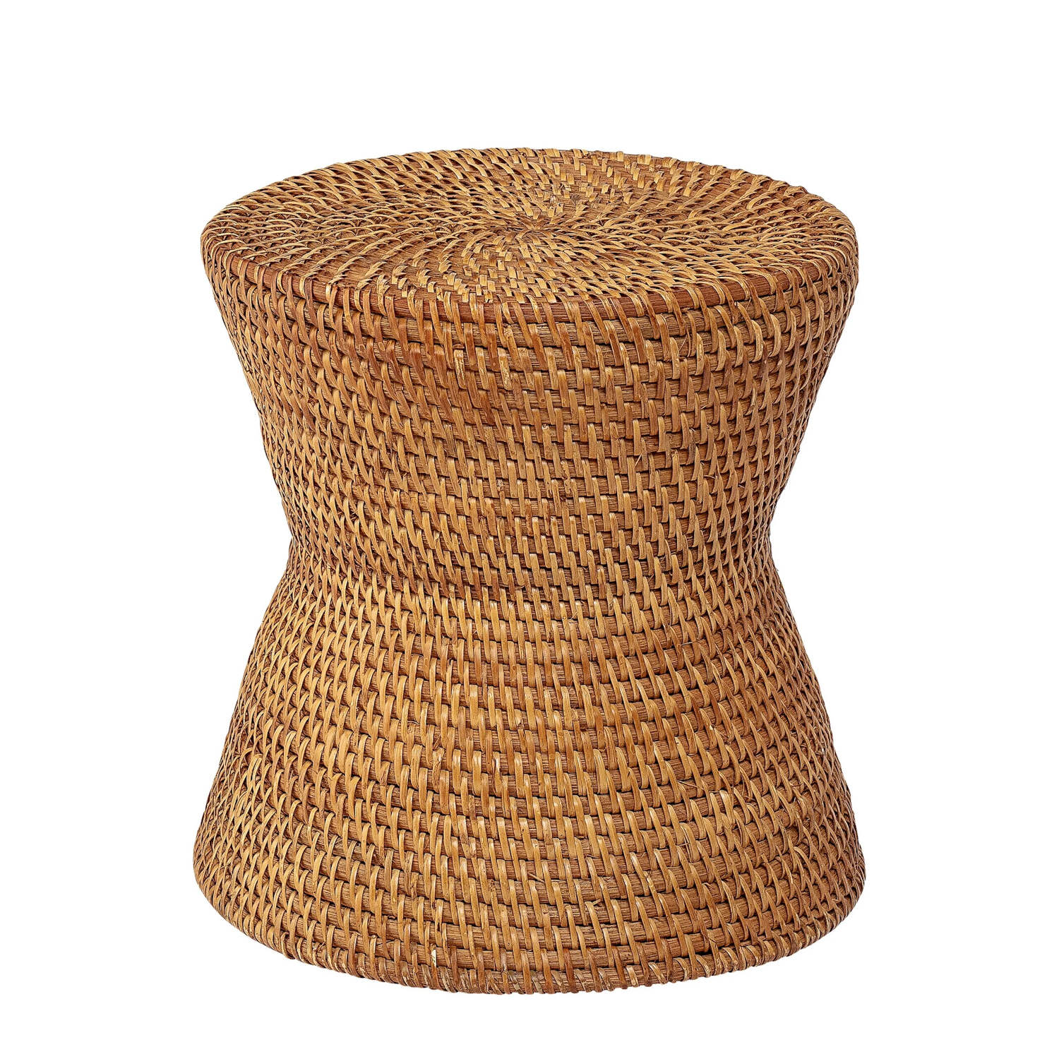 Rattan-Sitzhocker, braun, rundes Geflecht, kompakt geformt