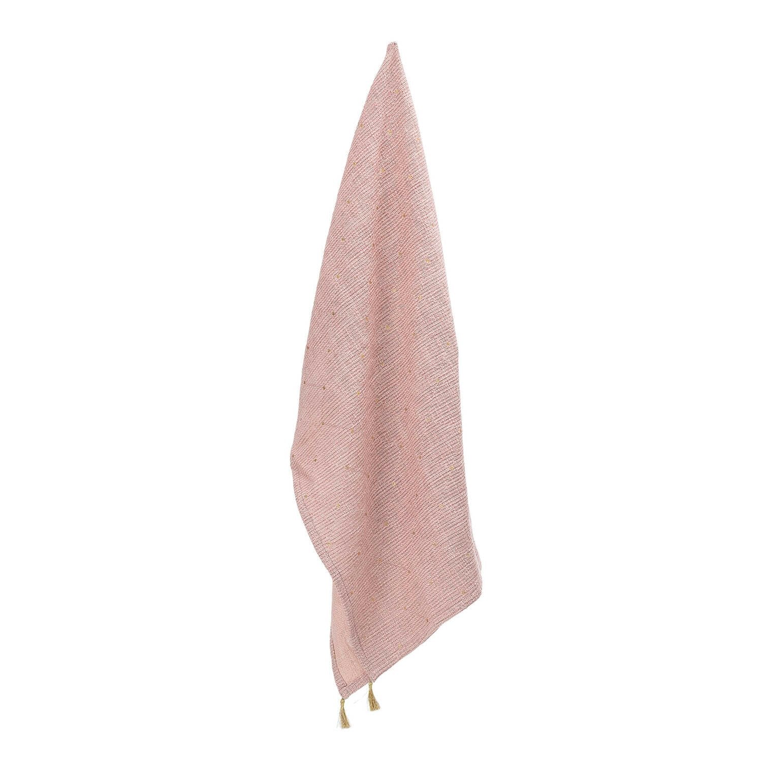 Rosa Decke/Überwurf als Drapierung mit Quaste am unteren Saum