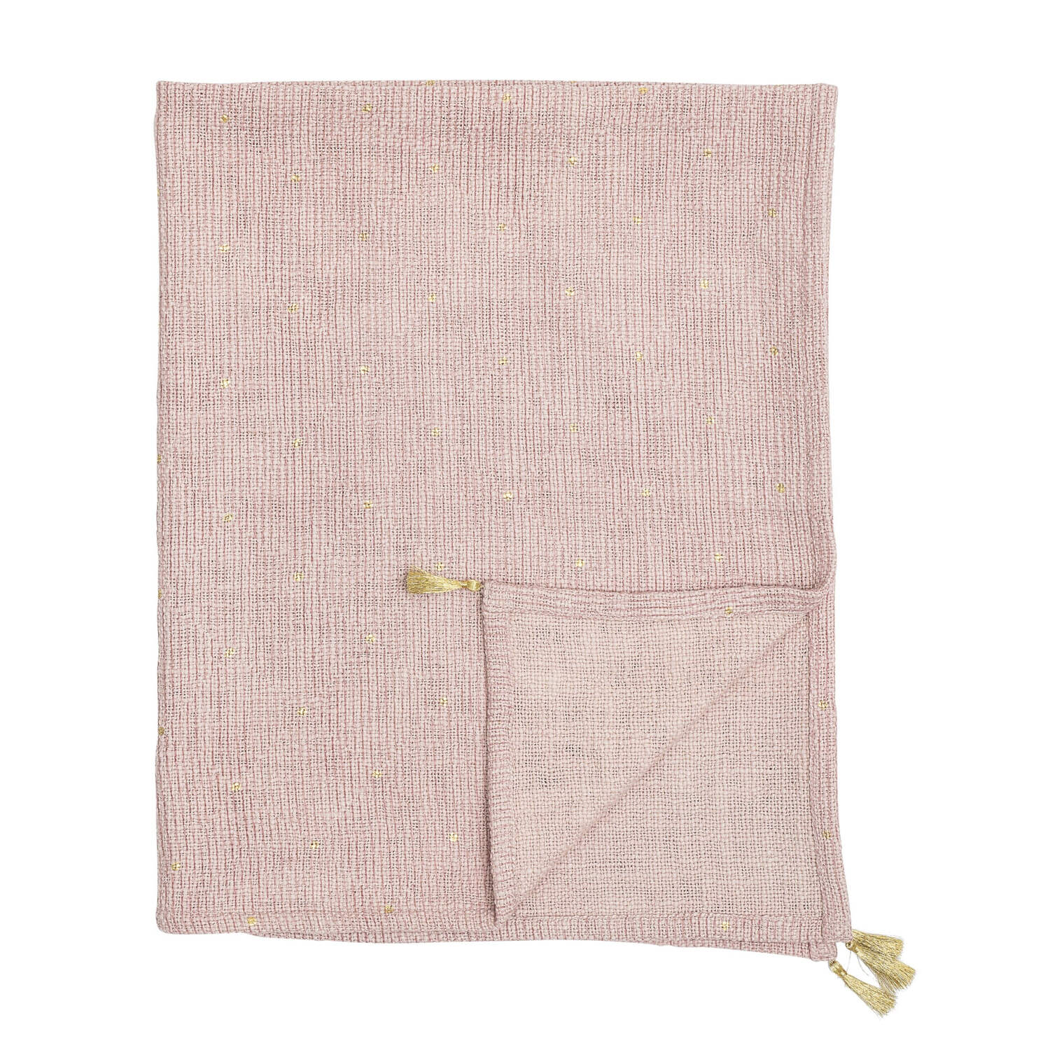 Rosa Decke/Überwurf mit Kordel-Quaste an der Ecke, gefaltet mit schmalem Banddetail