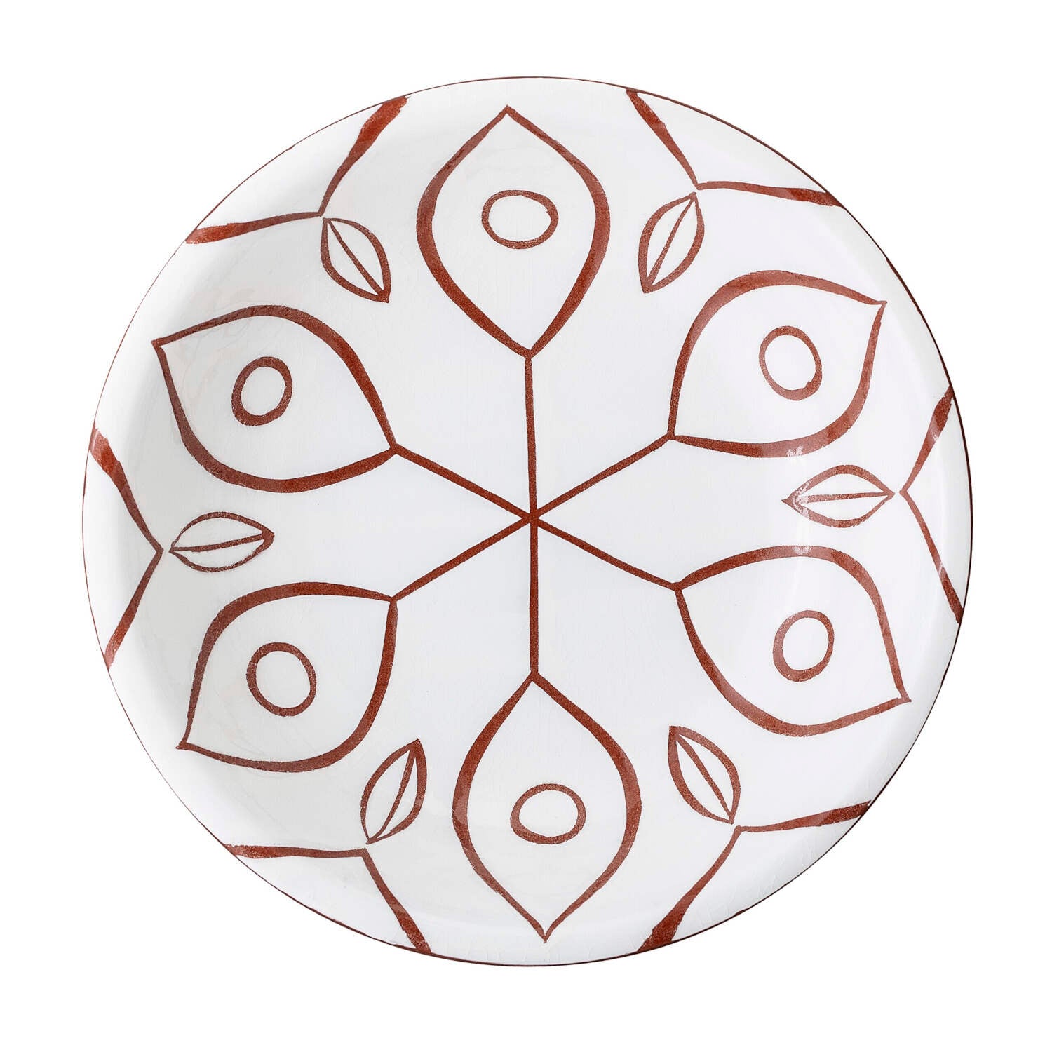 Schale aus Keramik in Weiß mit braunem geometrischem Muster, rund