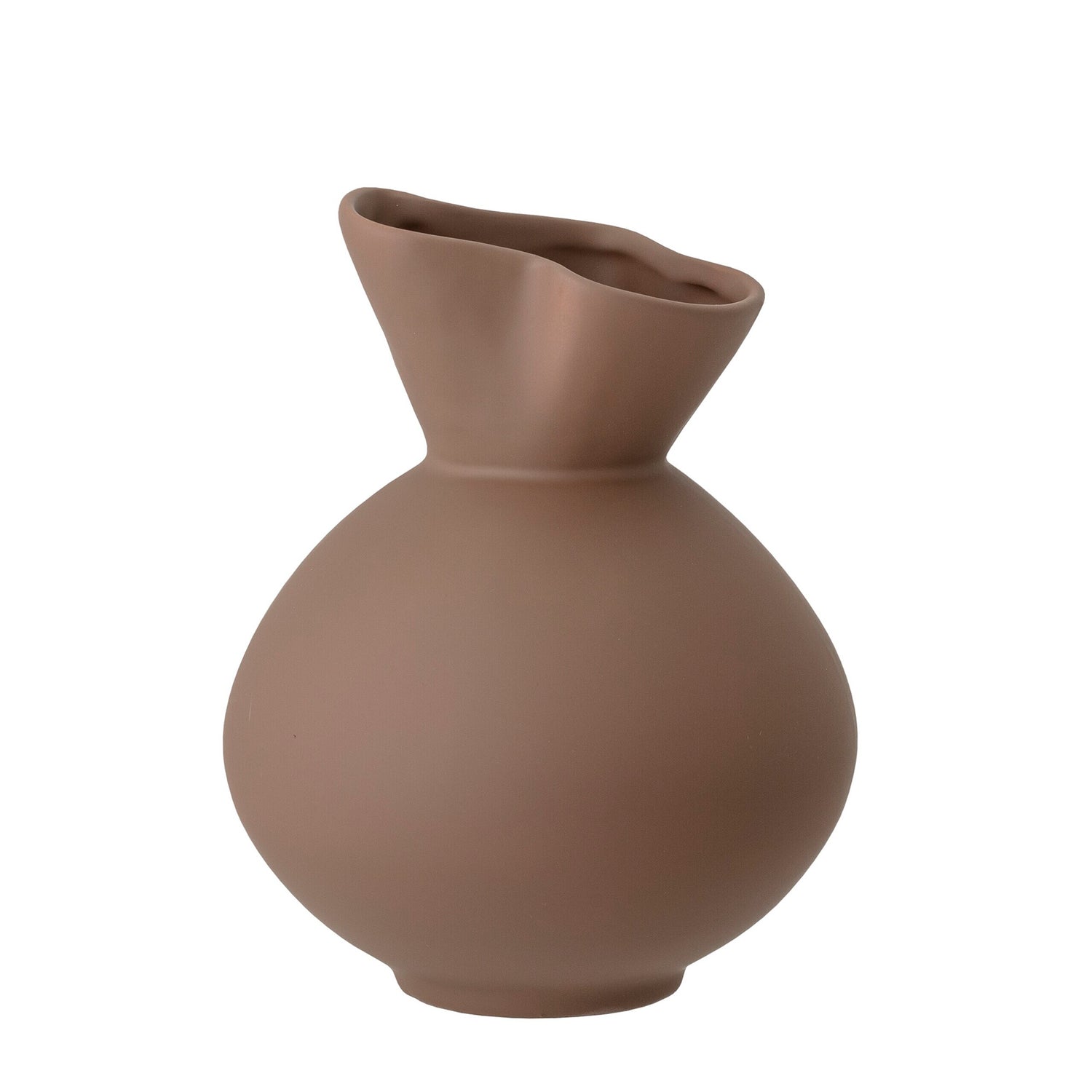 Braune Stein-Vase mit bauchiger Form und schmalem, gerundetem Hals