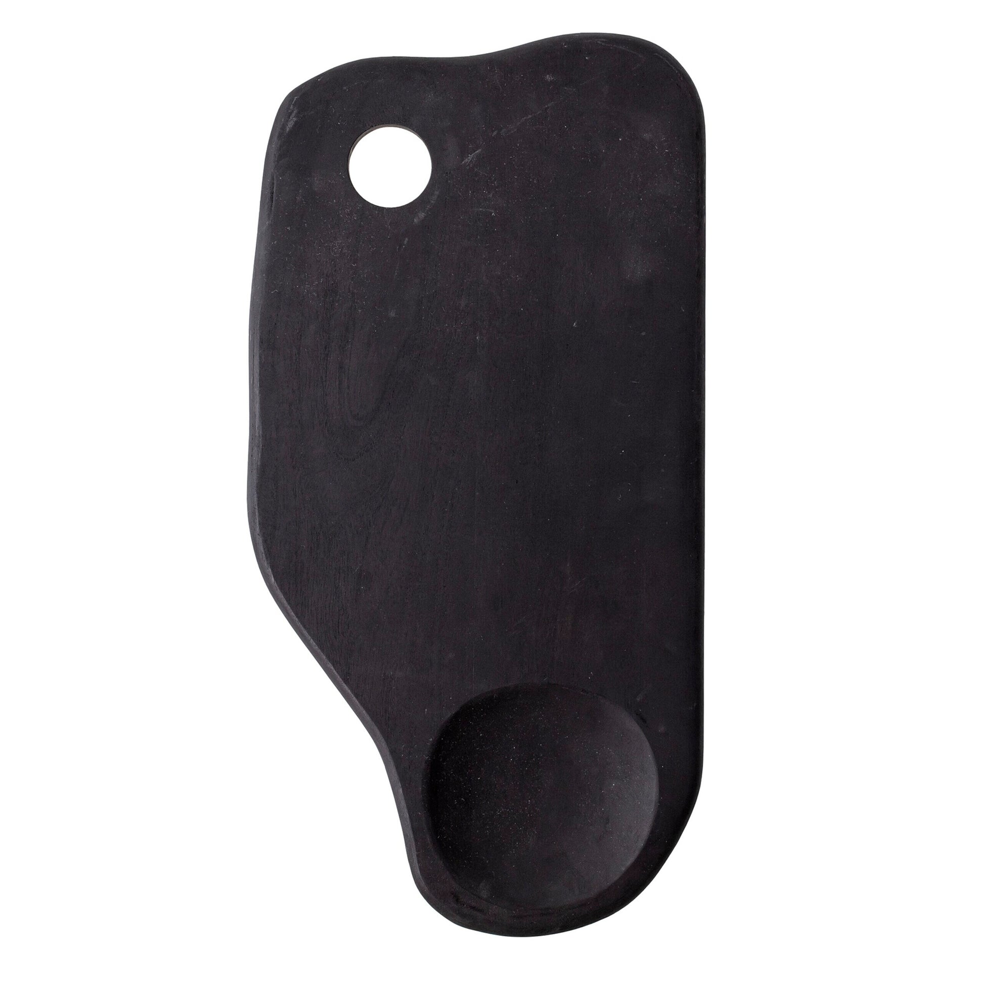 Dunkles Tablett mit rundem Standknopf und Aufhänge-Loch oben