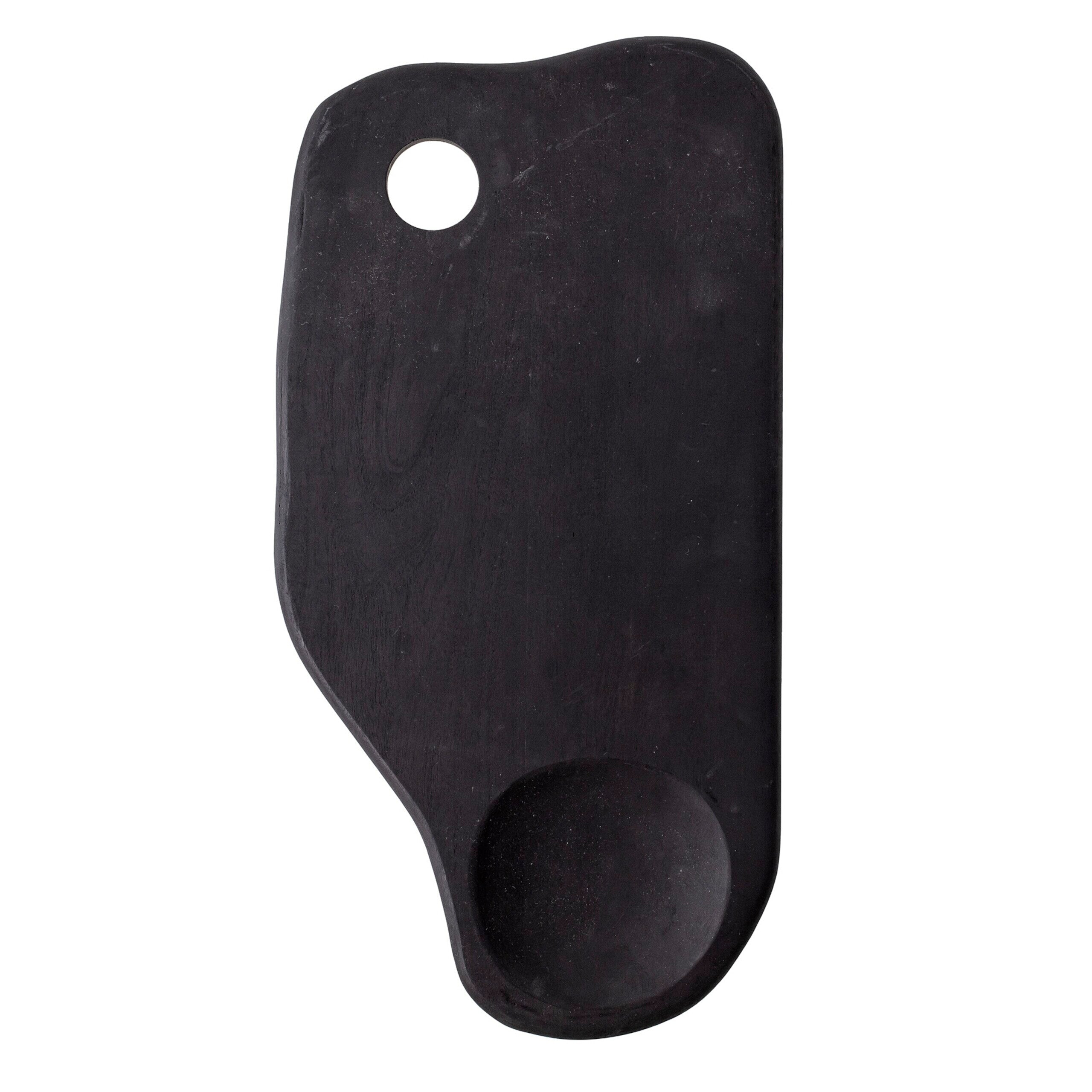 Dunkles Tablett mit rundem Standknopf und Aufhänge-Loch oben