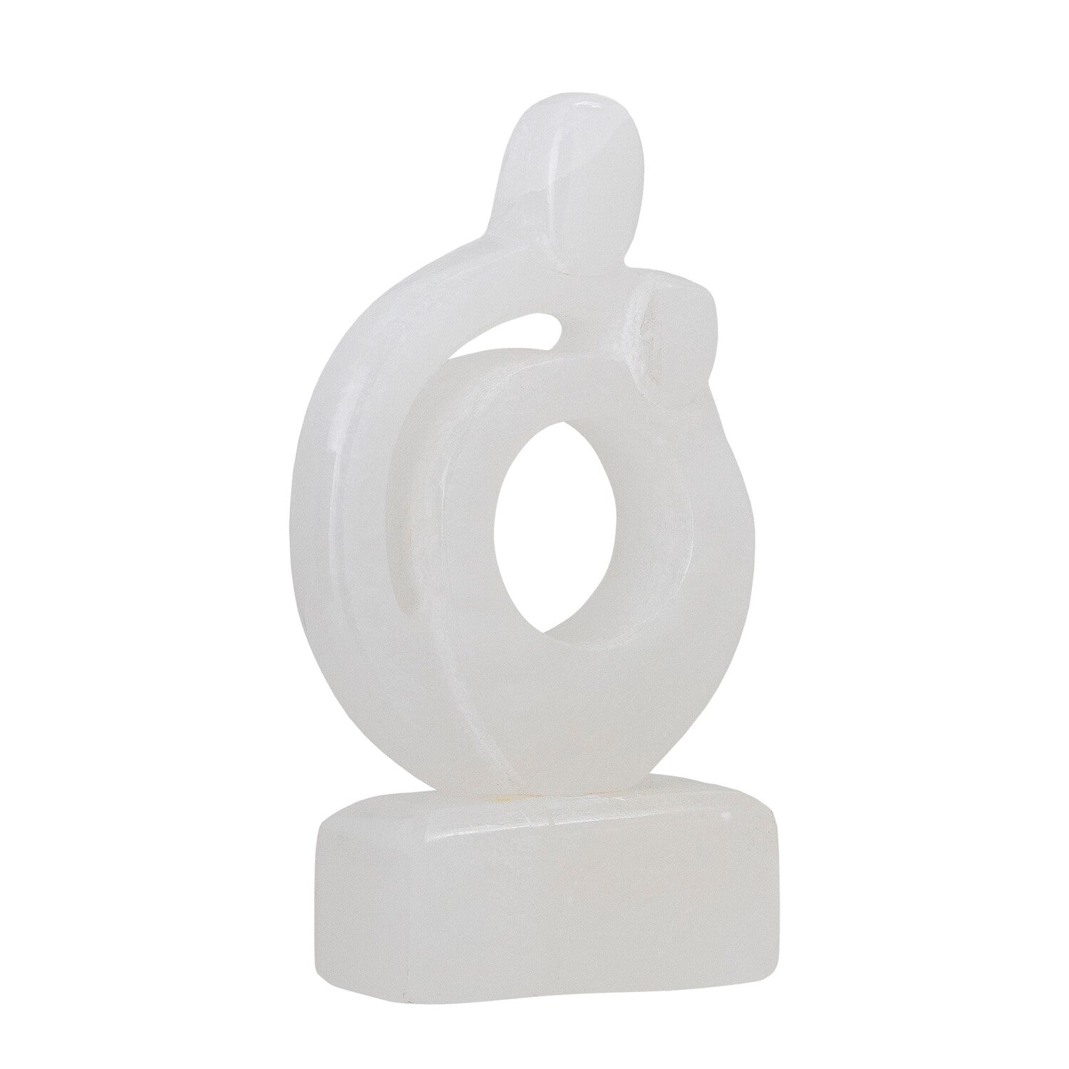 Deko-Skulptur „Cise“ weiß, runde Kreisform mit Figur in Reliefoptik auf Sockel