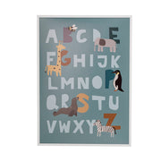Gerahmtes Wandbild mit Alphabet-Buchstaben und bunten Tiermotiven