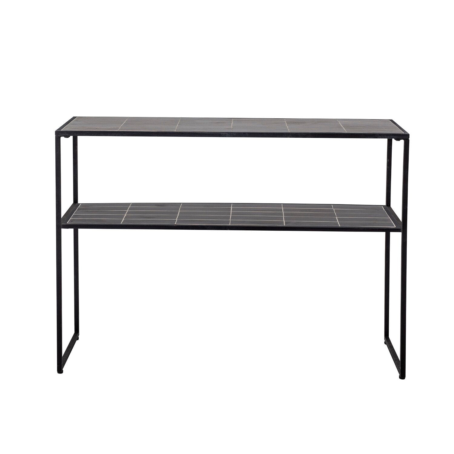 Schwarzer Konsoletisch mit zweiter Ablage, schlanke Metallbeine