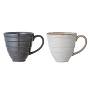 Tassen-Set, 2 Becher: grau und weiß mit feiner Streifenstruktur