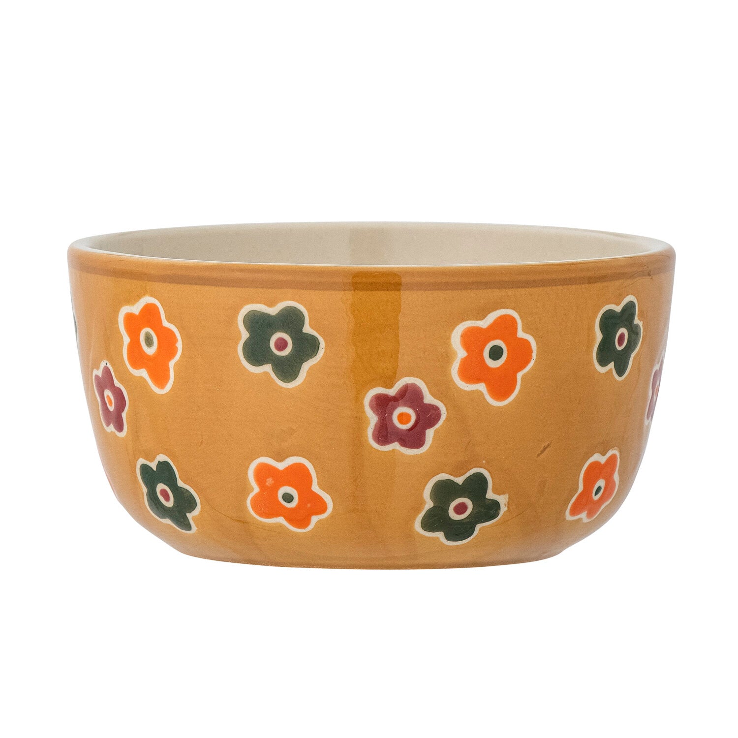 Braune Schale mit bunten Blümchen-Design, glatter Innenfläche (12×6 cm)