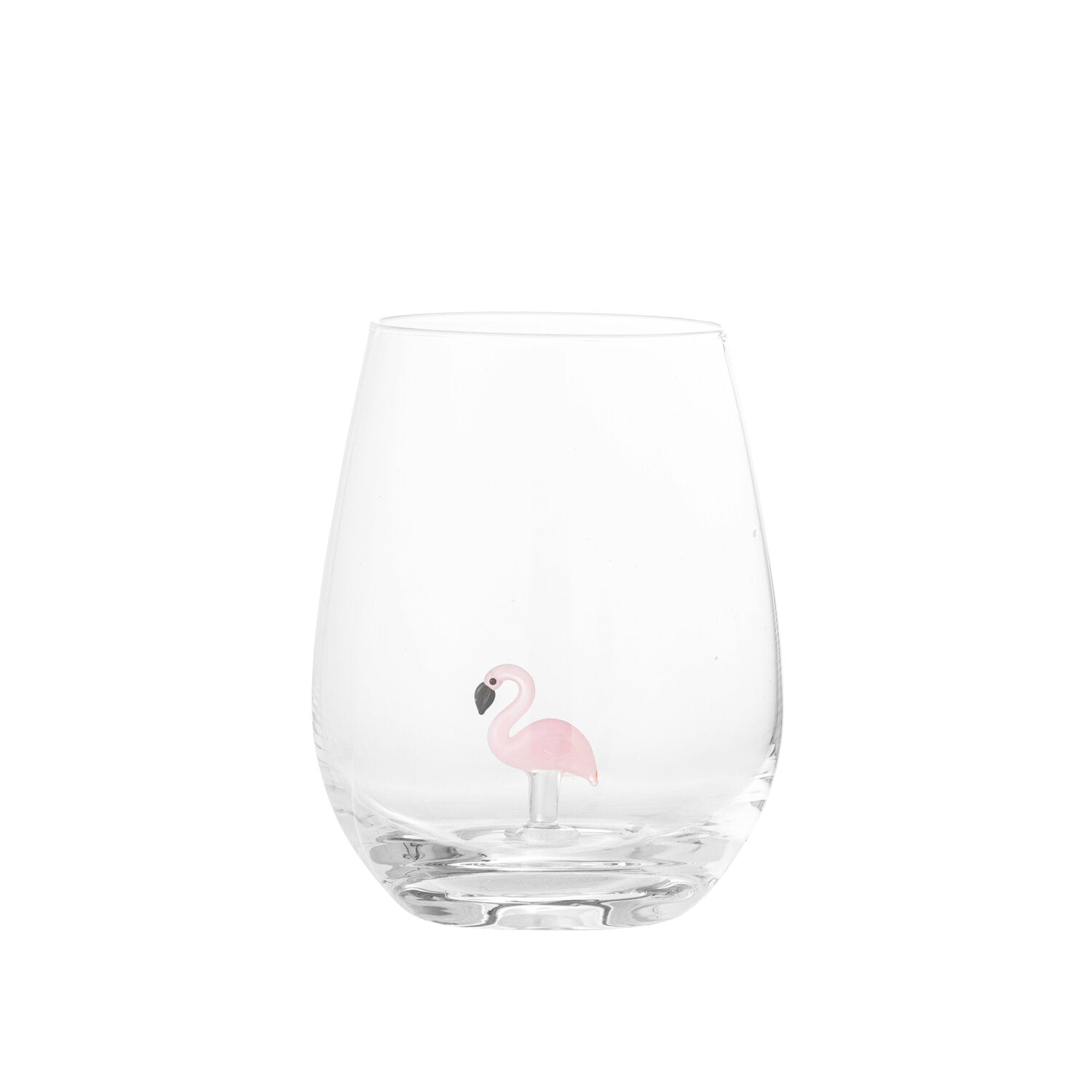 Klares Trinkglas mit Flamingo-Aufkleber, Motiv Misa, ca. 9x12 cm