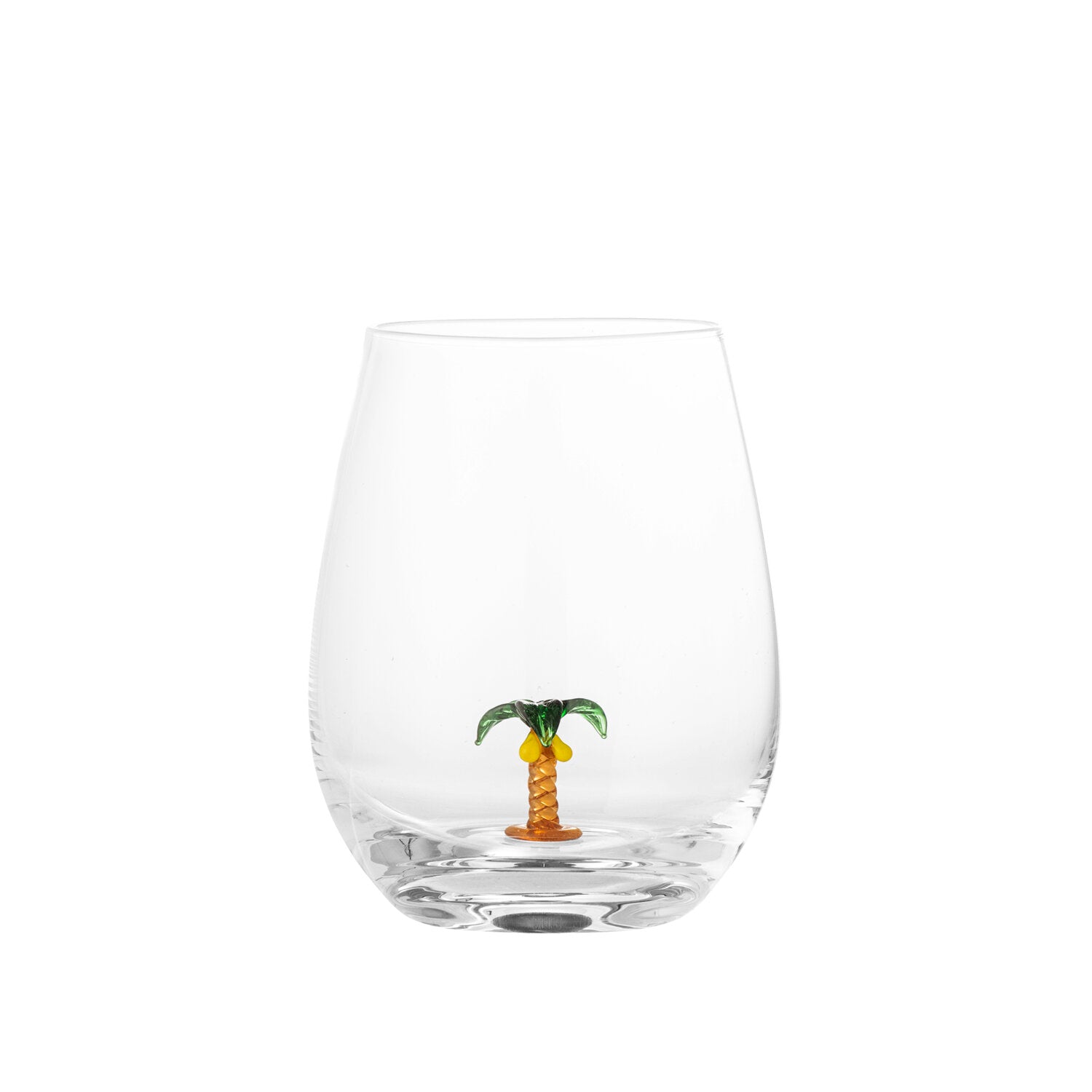 Trinkglas aus klarem Glas mit Palmendekor, Größe 9x12 cm