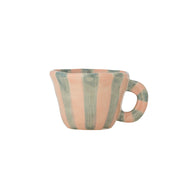 Tasse „Nini“ mit rosa- und graugrünen Streifen, seitlicher Blick