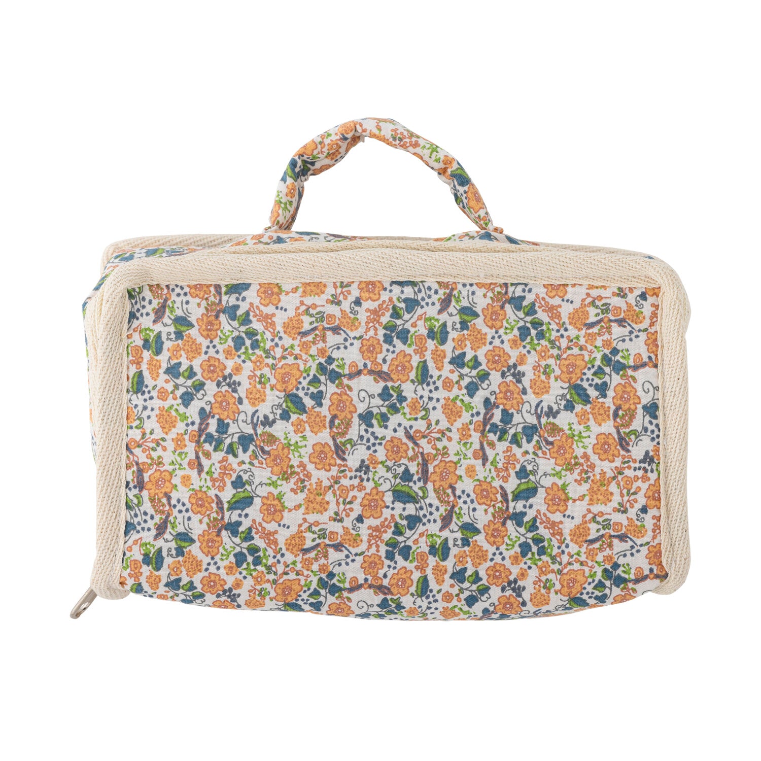 Reiseetui mit Blumenmuster und Tragebügel, Zipper seitlich am Stoffetui