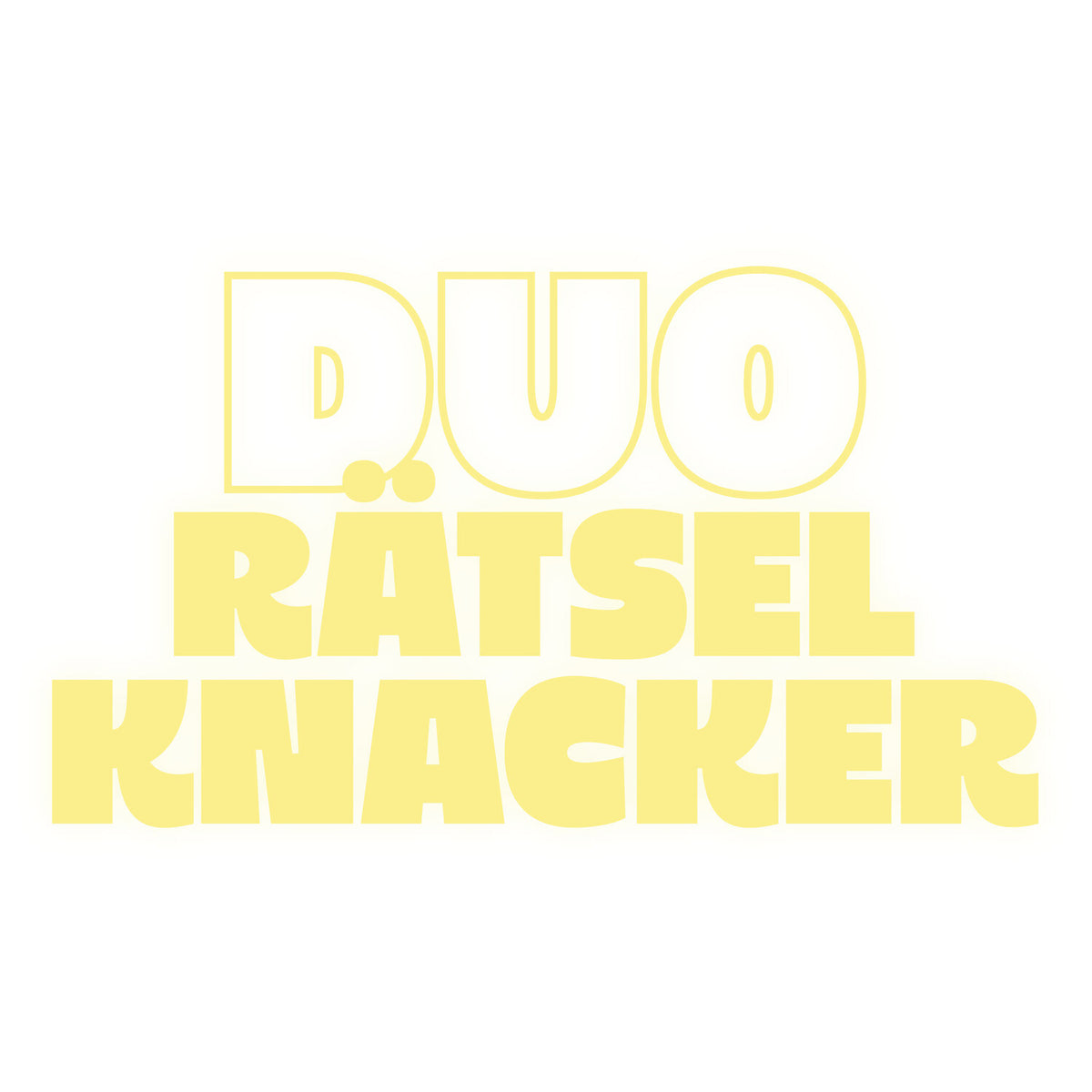 Gelbes Logo „Rätsel Knacker“ auf Hintergrund, große typografische Schrift