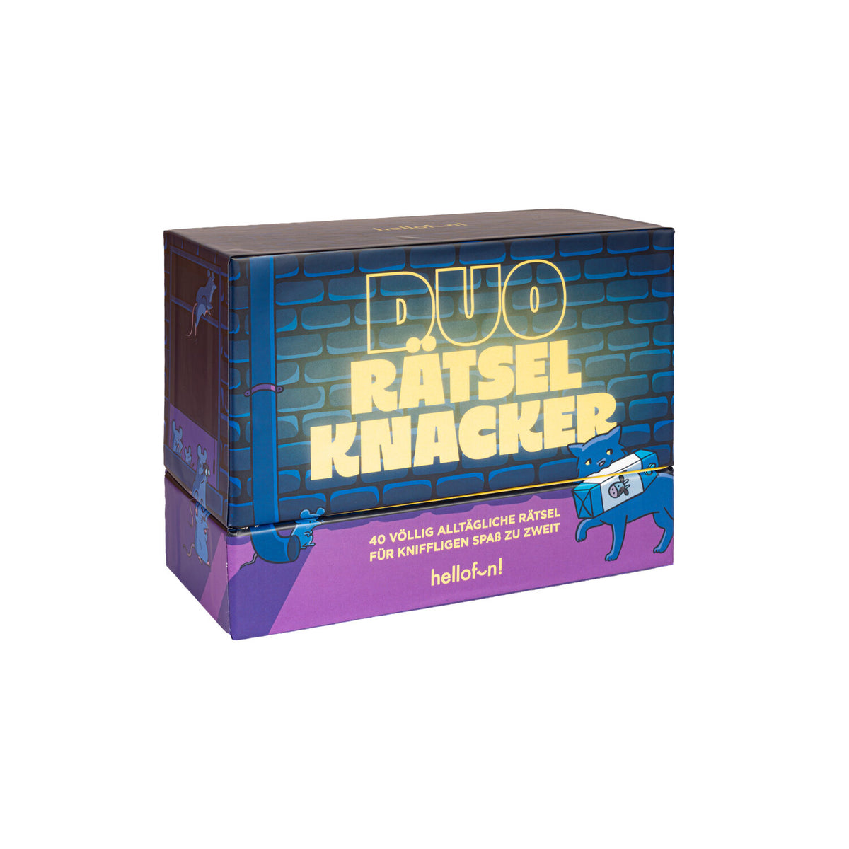 Spielbox Duo Rätsel Knacker, blaues Steindesign auf Karton
