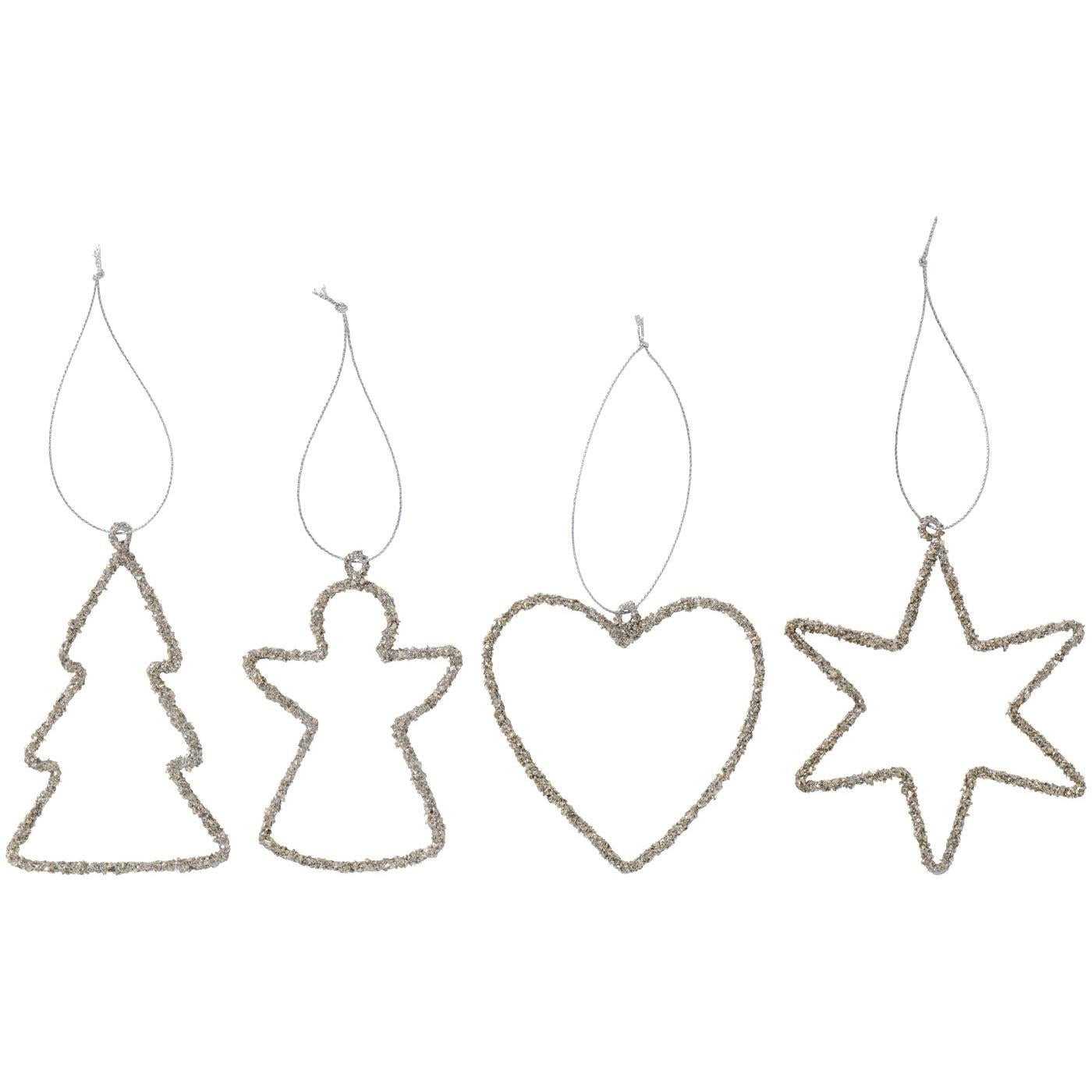 Weihnachtsschmuck zum Hängen im 4er-Set - 10,5x0,3x10,5 cm (Silberglitter)