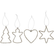 Weihnachtsschmuck zum Hängen im 4er-Set - 10,5x0,3x10,5 cm (Silberglitter)