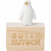 Glückskästchen aus Holz mit Pinguinfigur und Prägung „Guten Rutsch“