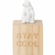 Holz-Glückskästchen mit Eisbärfigur und Aufschrift „STAY COOL“