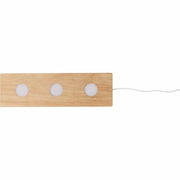 LED-Holzsockel mit drei runden Lichteinsätzen und Anschlusskabel