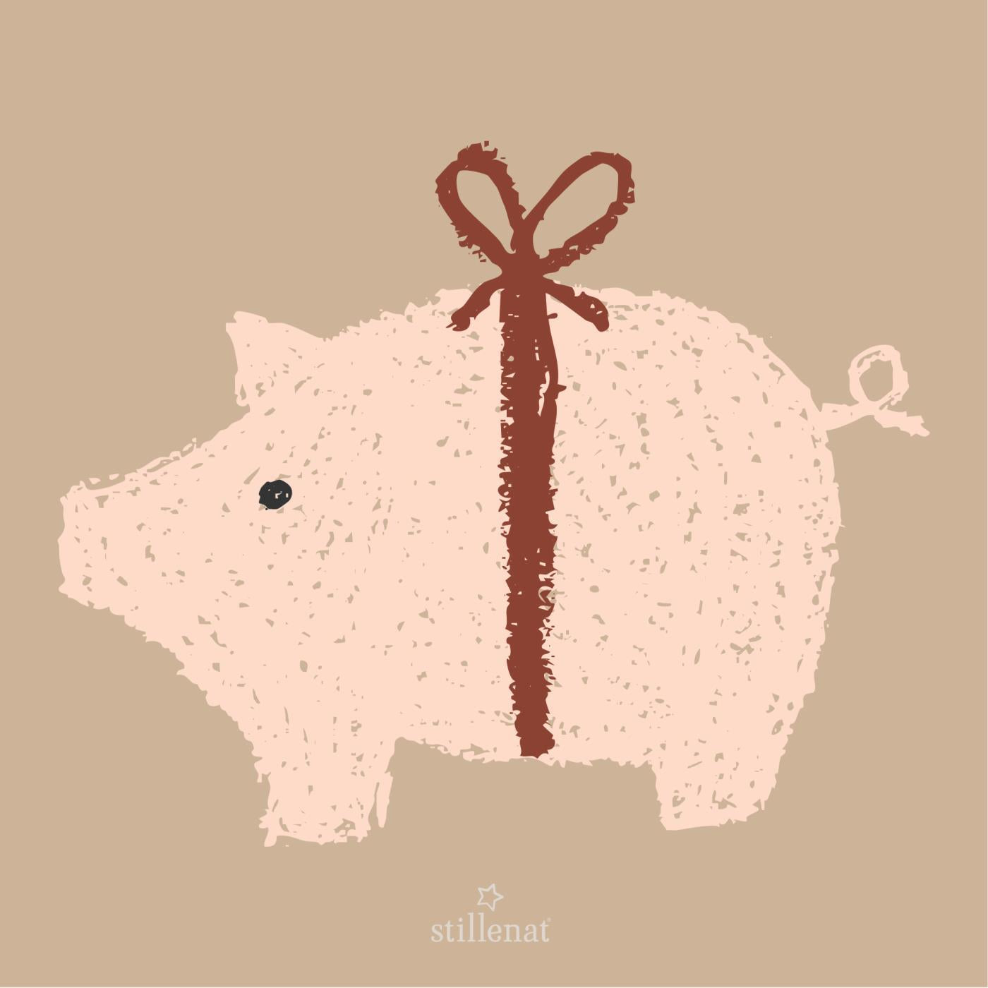 Papierserviette "Weihnachtsschwein" - 16,5x16,5 cm (Natur/Rosa)