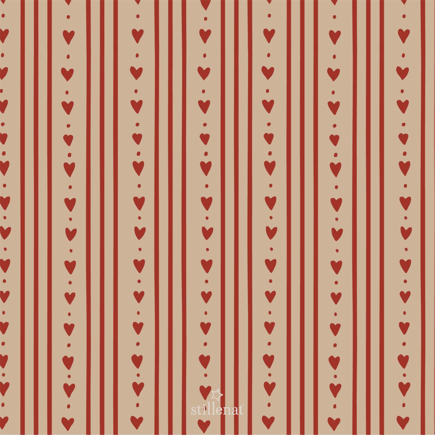 Papierserviette "Herzen und Streifen" - 16,5 x 16,5 cm (Natur/Rot)