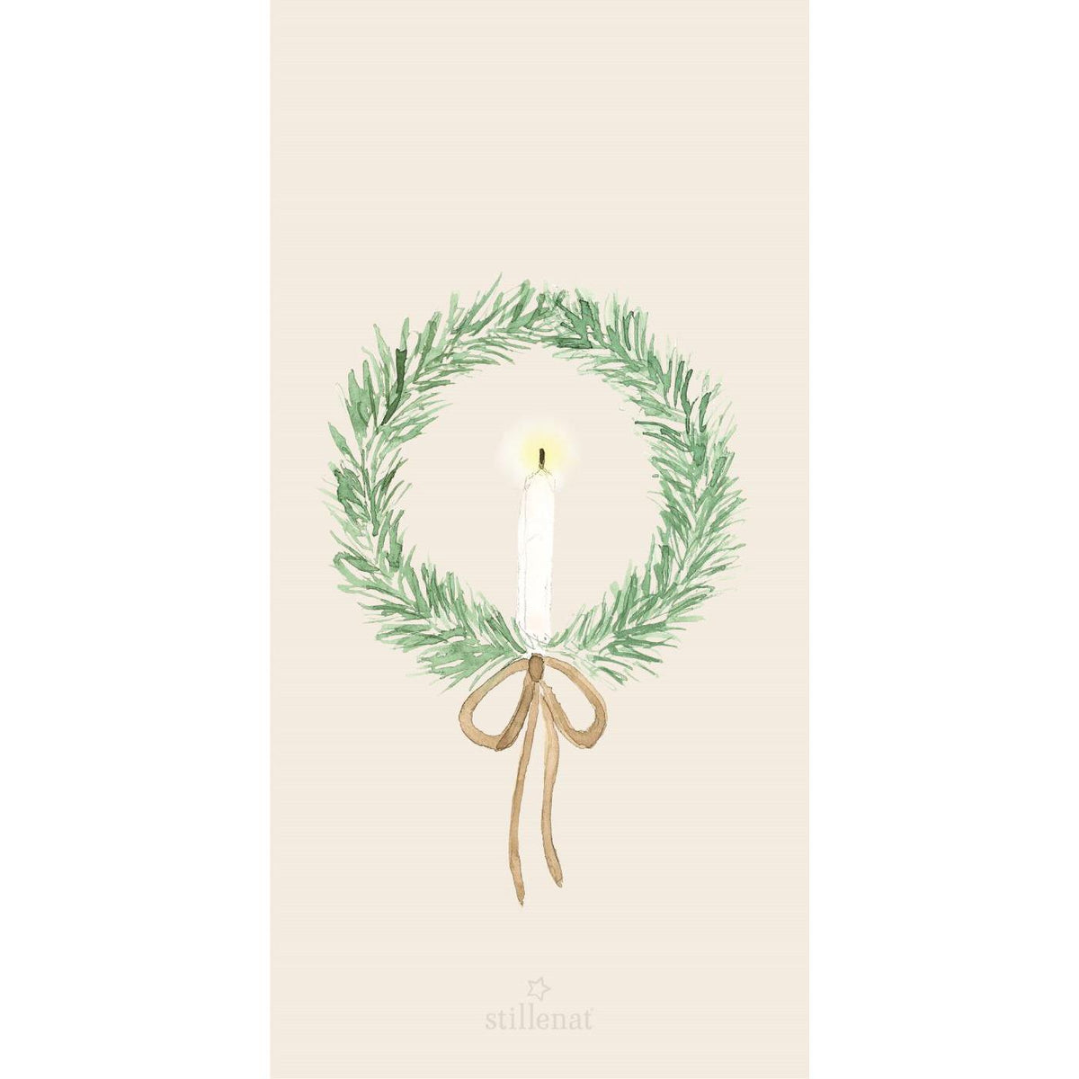 Papierserviette "Kranz mit Kerze" - 10 x 20 cm (Natur/Grün)