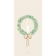 Papierserviette "Kranz mit Kerze" - 10 x 20 cm (Natur/Grün)