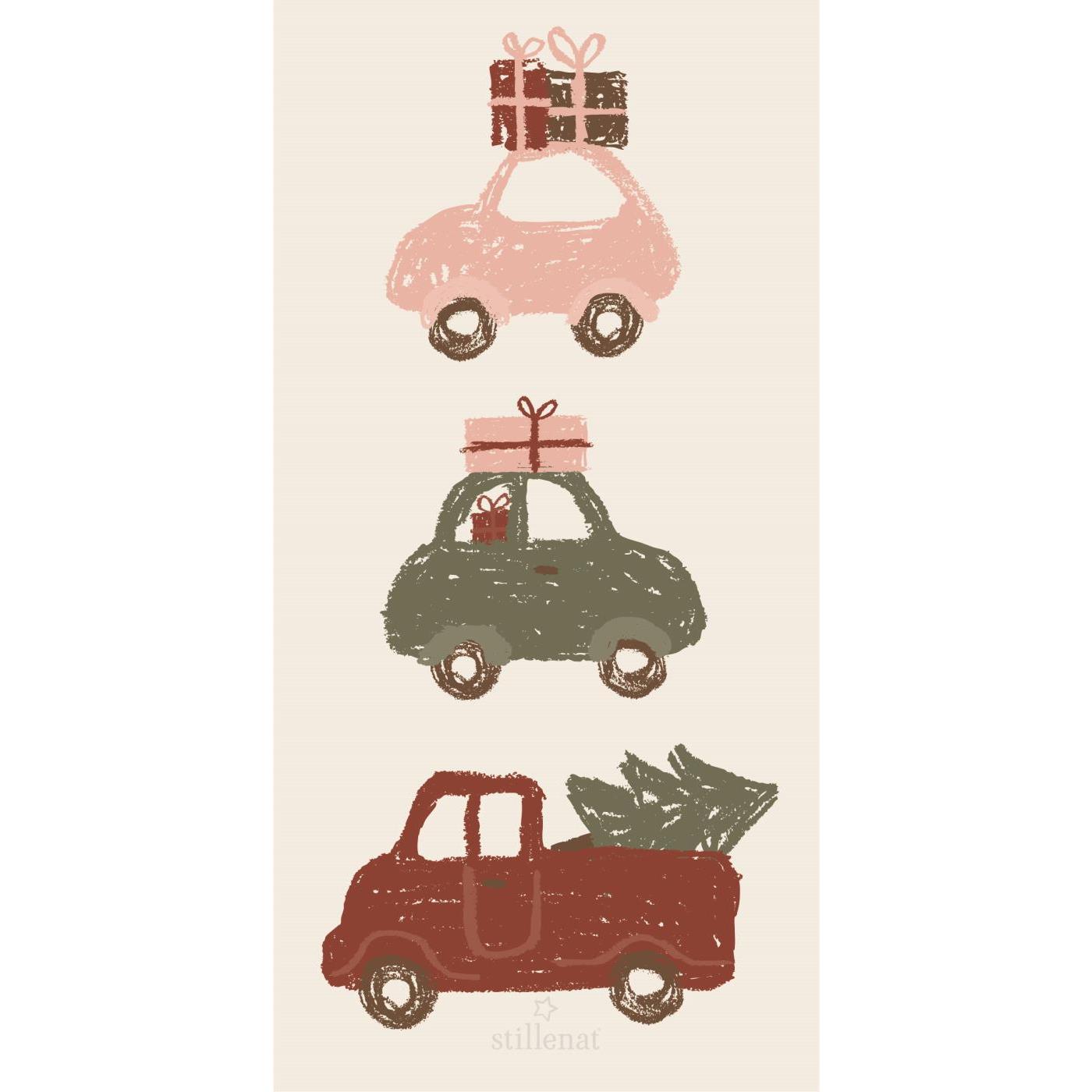Papierserviette "Autos auf dem Weihnachtsheimweg" - 10x20 cm (Weiß/Bunt)