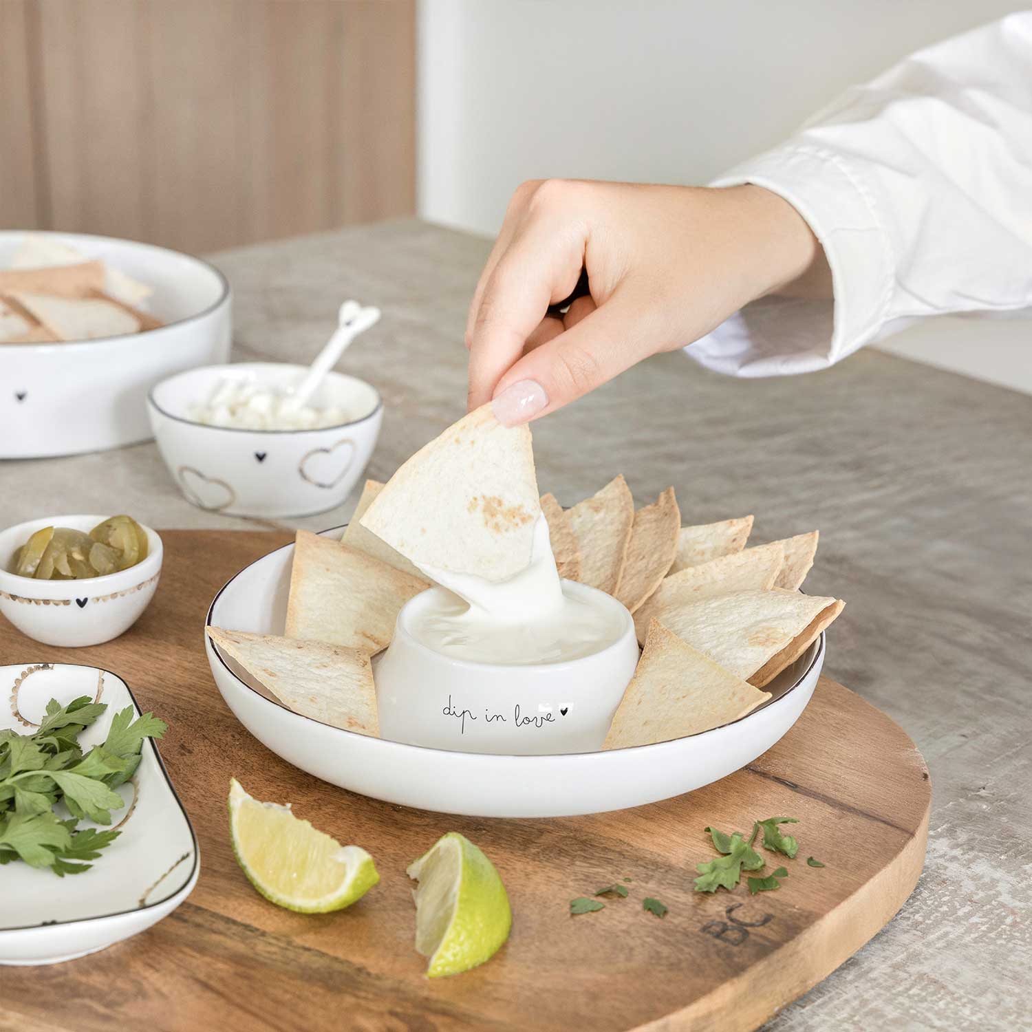 Tapasschale "dip in love" - 19x5,5 cm (Weiß)