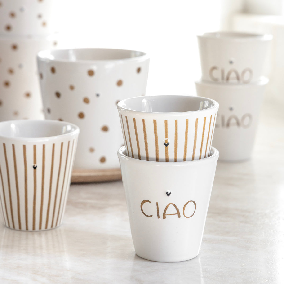 Tasse "Confetti" - 9x9x7,5 cm (Weiß/Braun)