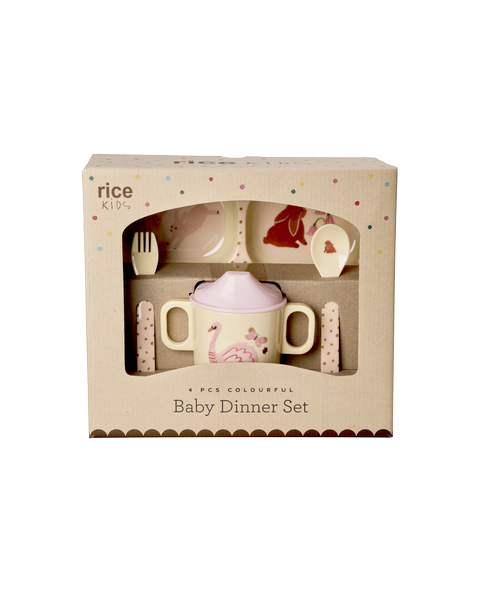 Baby-Dinner-Set aus Melamin in Geschenkbox, rosa, mit Kinder-Geschirr-Set