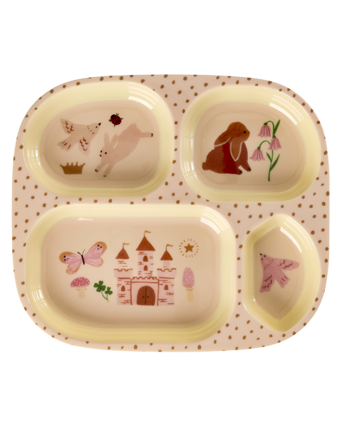 Melamin-Kinder-Teller mit vier Fächern und Märchenmotiven, creme mit Punkten