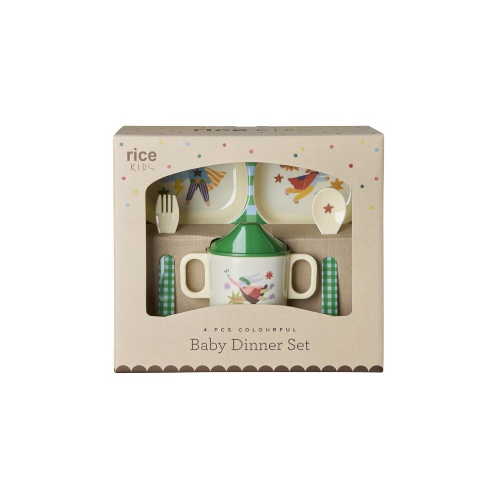 Babygeschirr-Set aus Melamin in Geschenkbox, grün