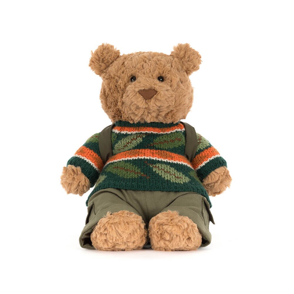 Kuscheltier Bär "Bartholomew - Hiking Outfit" - 26x12x8 cm (Braun/Grün)