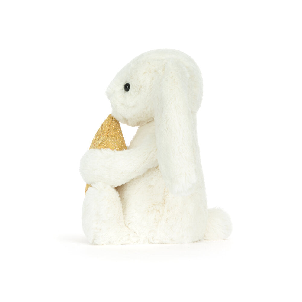 Kuscheltier Hase mit langen Ohren aus beigem Plüsch, Stern am Bauch