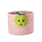 Aufbewahrungskorb aus Raffia "Apple/Apfel" - Rund (Pink)