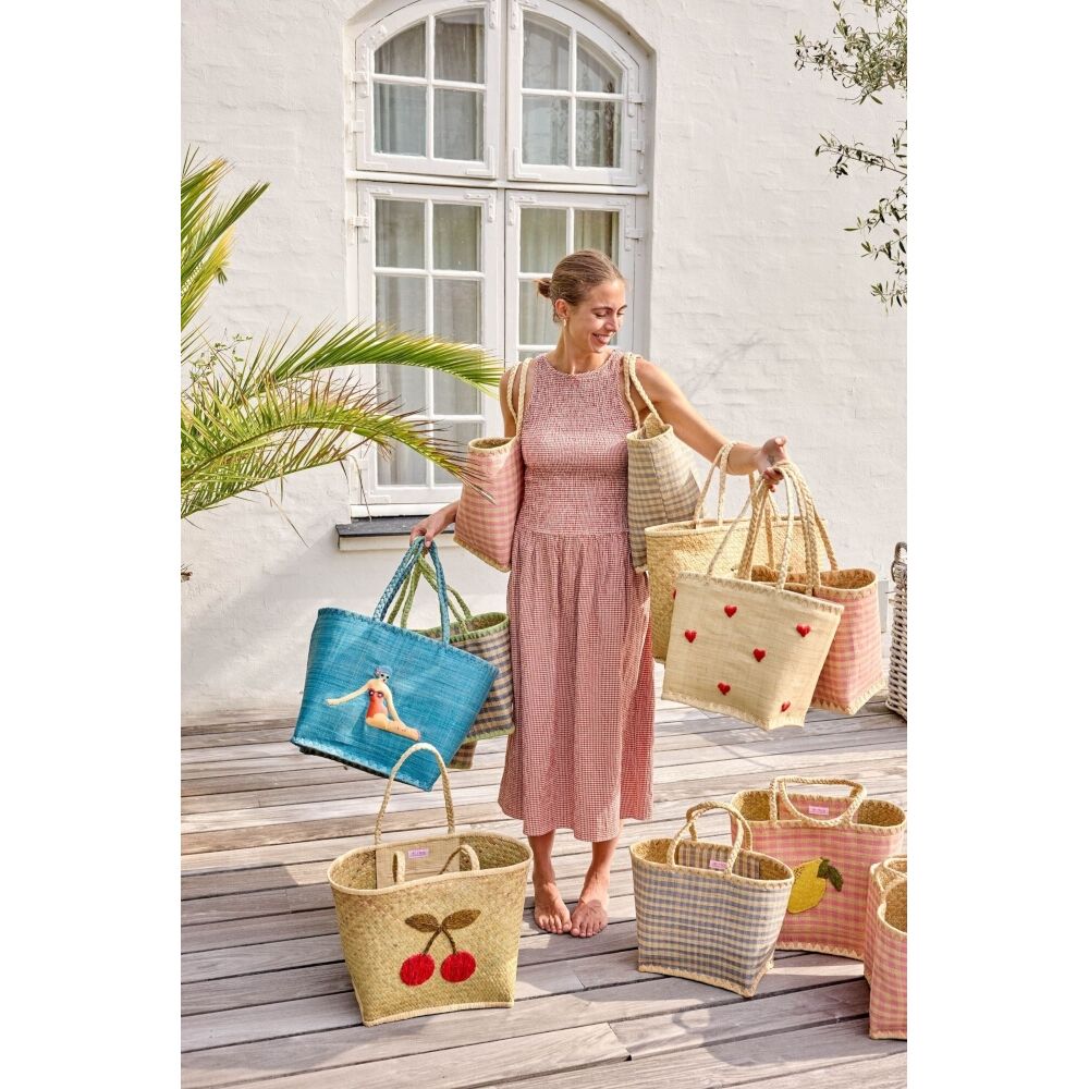 Tasche "Raffia mit Karos" - L (Pink)