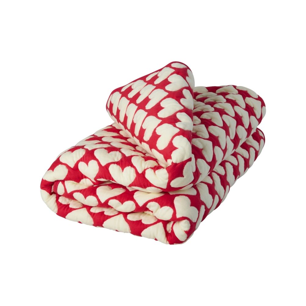Gesteppte Baumwolldecke "Heart" - 180x130 cm (Rot/Creme)