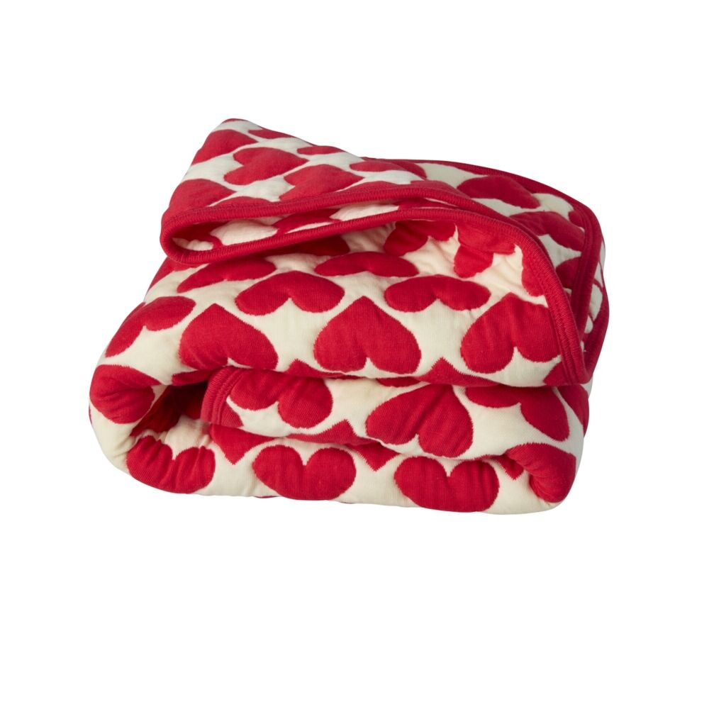 Gesteppte Kinderbaumwolldecke "Heart" - 95x75 cm (Rot/Creme)